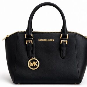 Michael Kors Black Saffiano Satchel with Gold Hardware